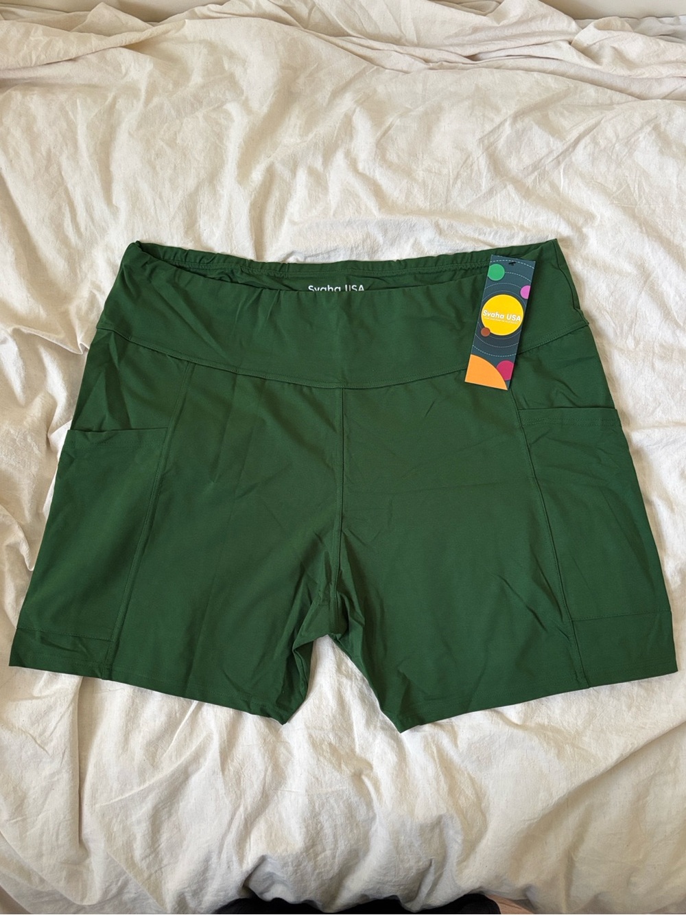 Svaha Women-Owned company Green Athletic Shorts with Side Pockets 4X